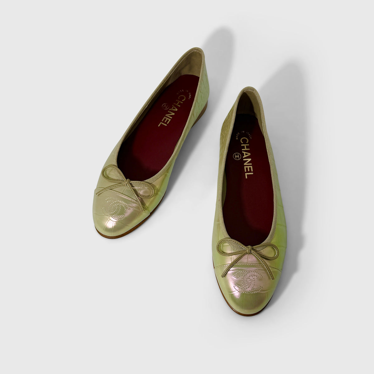 Chanel Iridescent Croc Embossed Ballet Flats