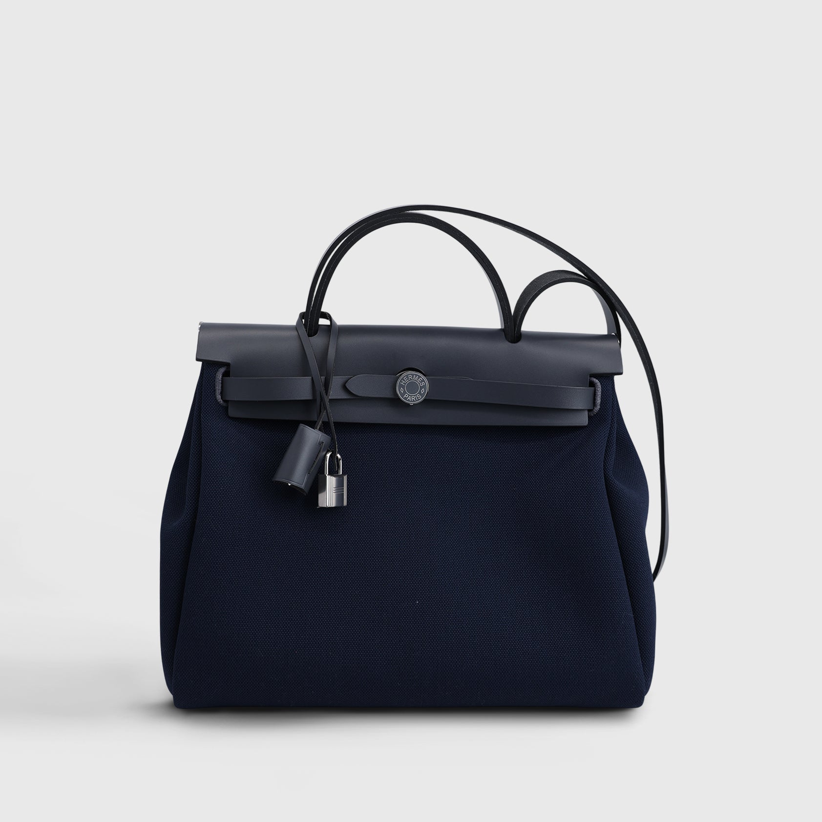 Hermès Herbag 31 Toile Blue Marine/Ardoise Palladium Hardware Retourne