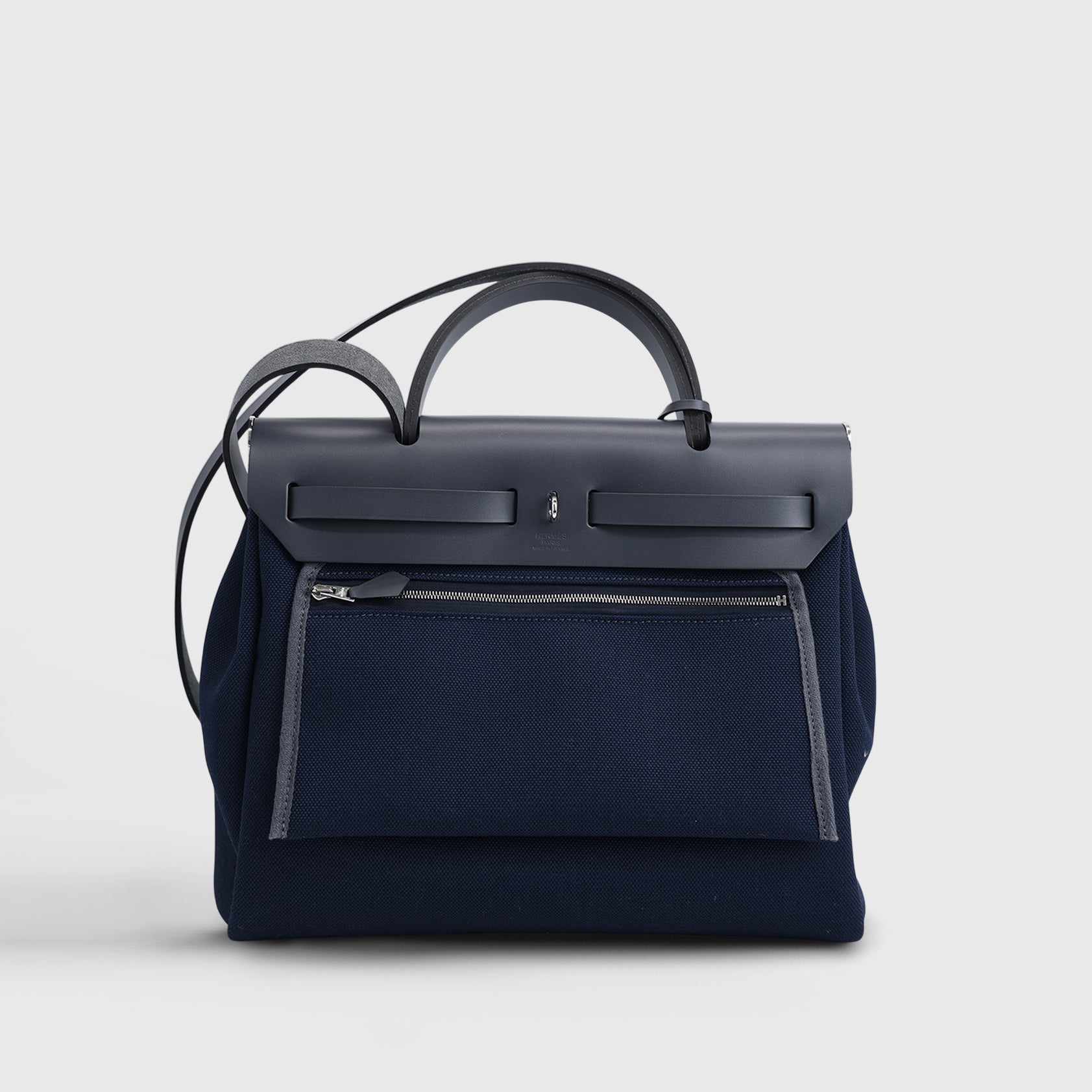 Hermès Herbag 31 Toile Blue Marine/Ardoise Palladium Hardware Retourne