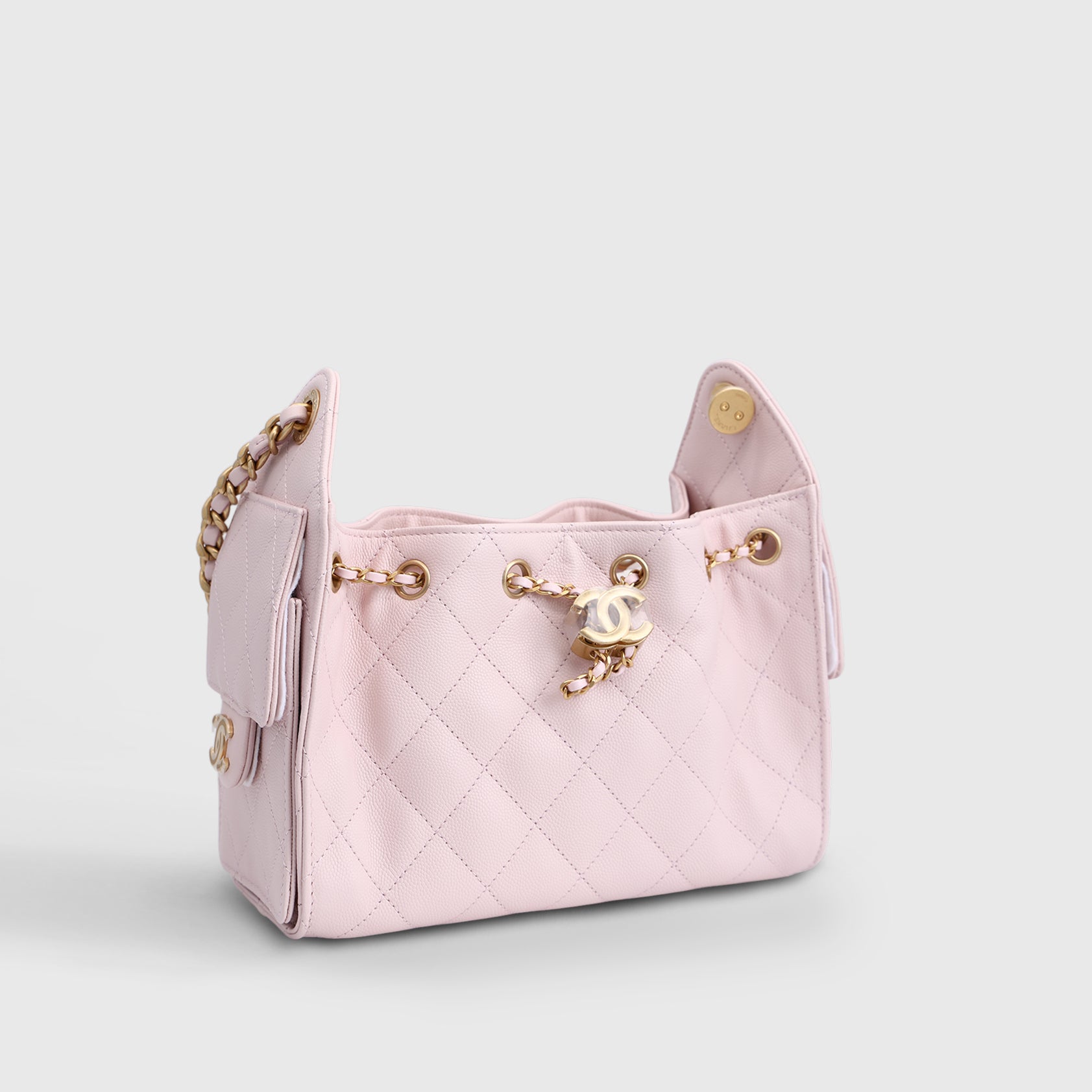 Chanel 25 Hobo Bag Mini Caviar Pink Gold Hardware