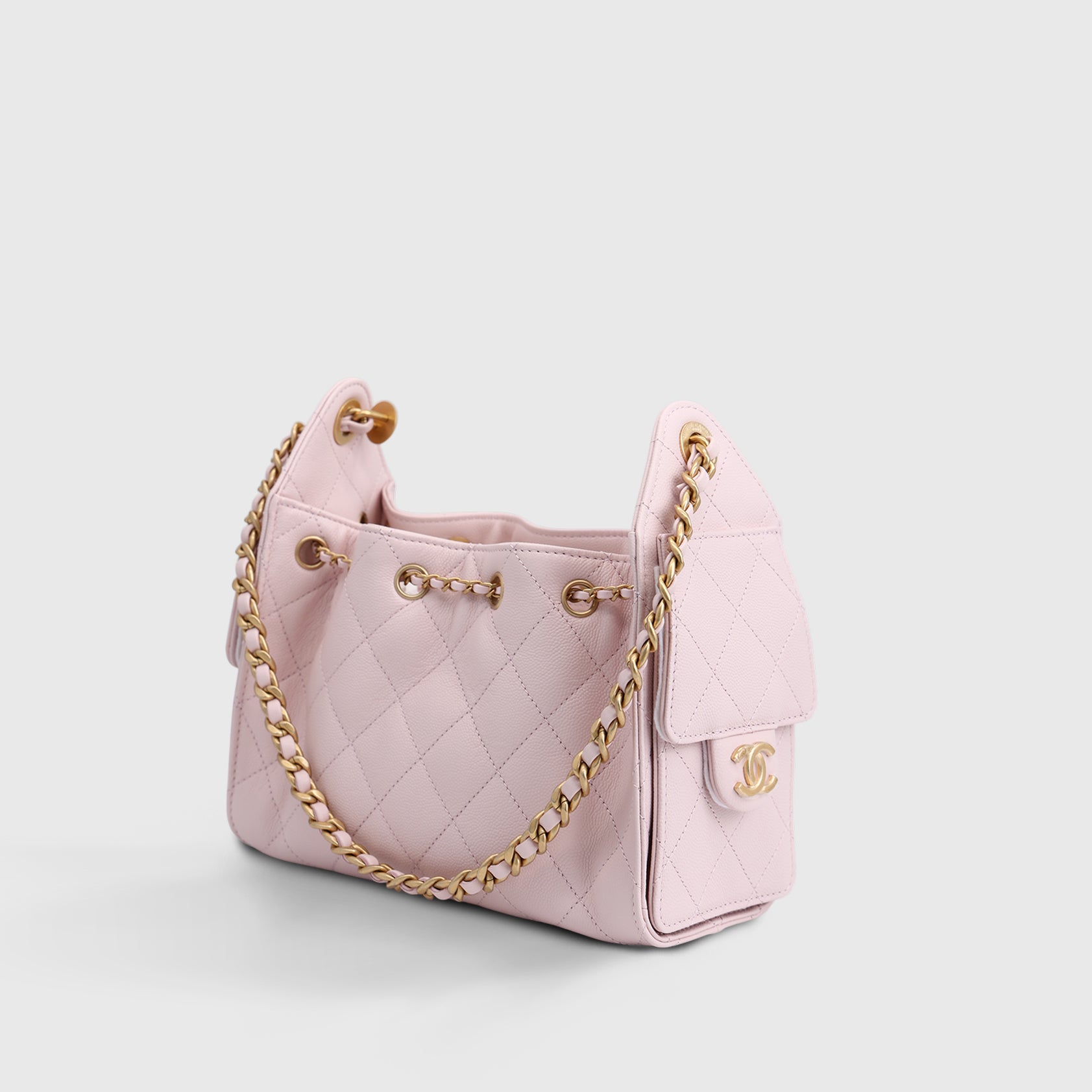 Chanel 25 Hobo Bag Mini Caviar Pink Gold Hardware