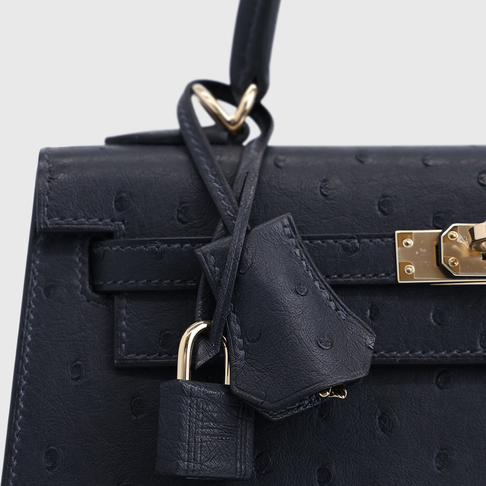 Hermès Kelly 25 Ostrich Caban Permabrass Hardware