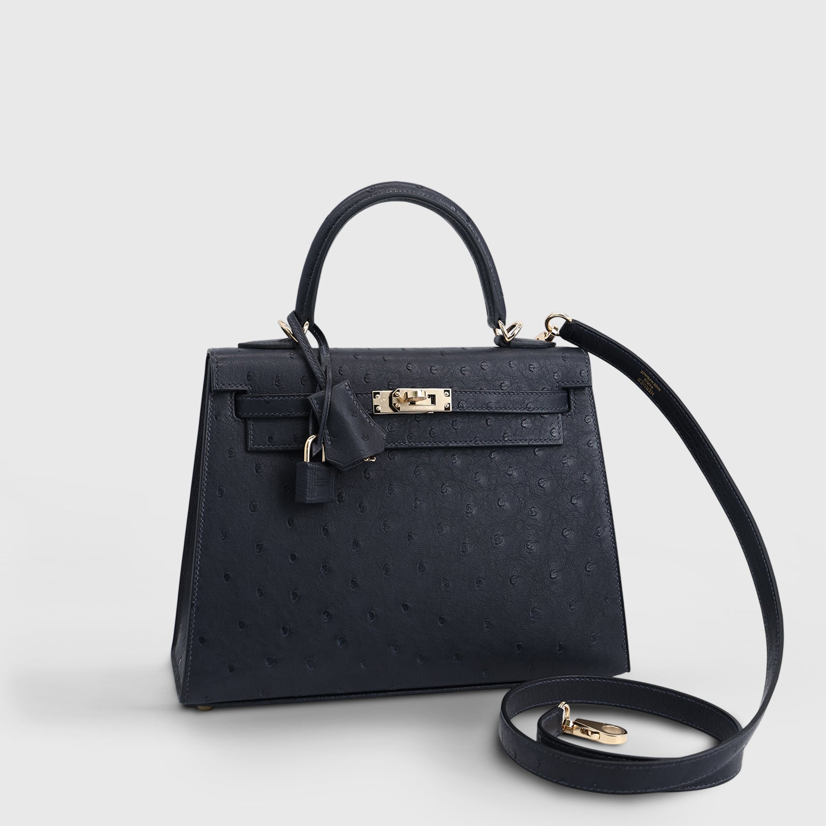 Hermès Kelly 25 Ostrich Caban Permabrass Hardware