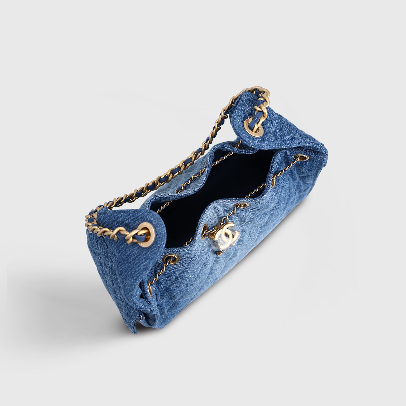 Chanel 25 Hobo Bag Small Denim Light Blue Gold Hardware