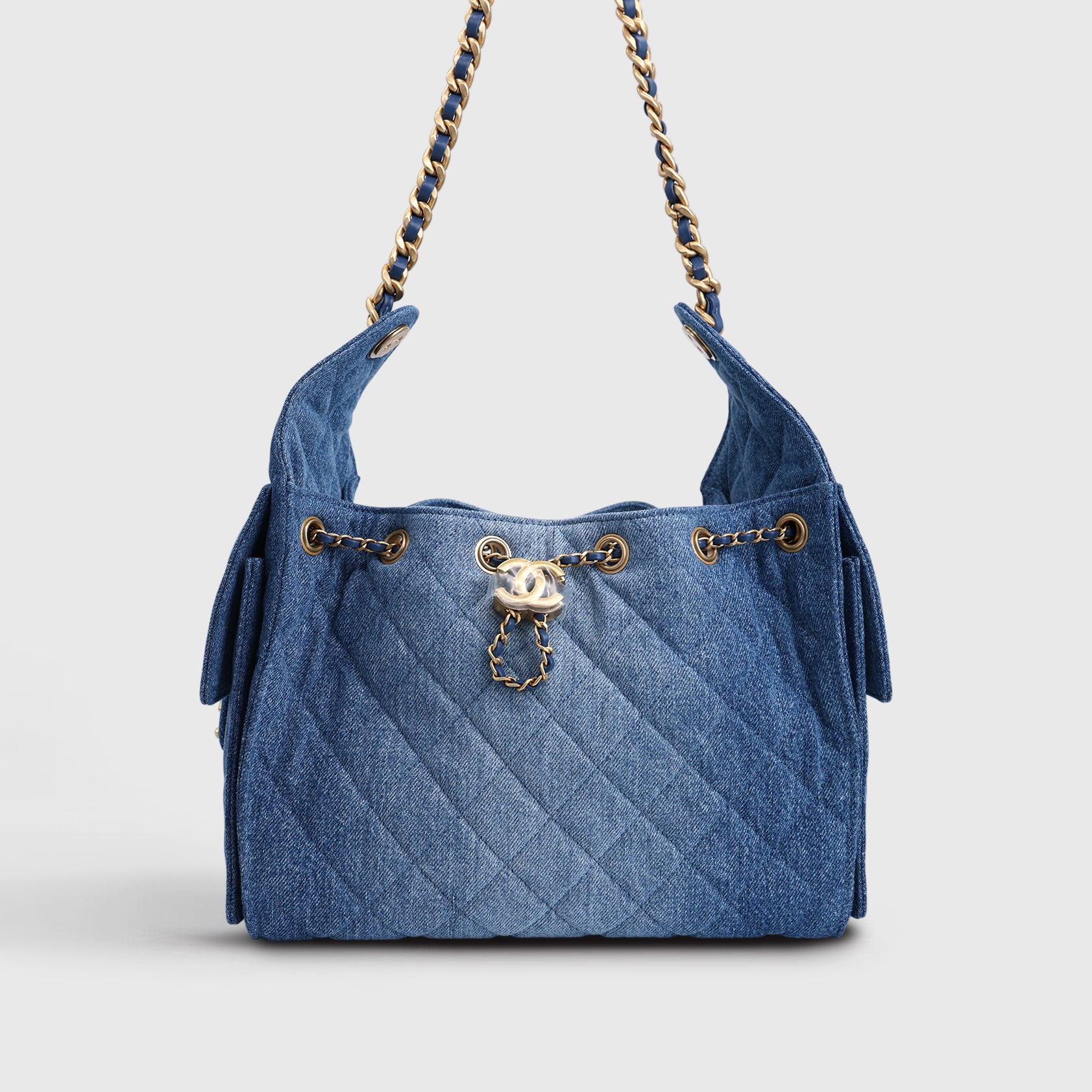 Chanel 25 Hobo Bag Small Denim Light Blue Gold Hardware