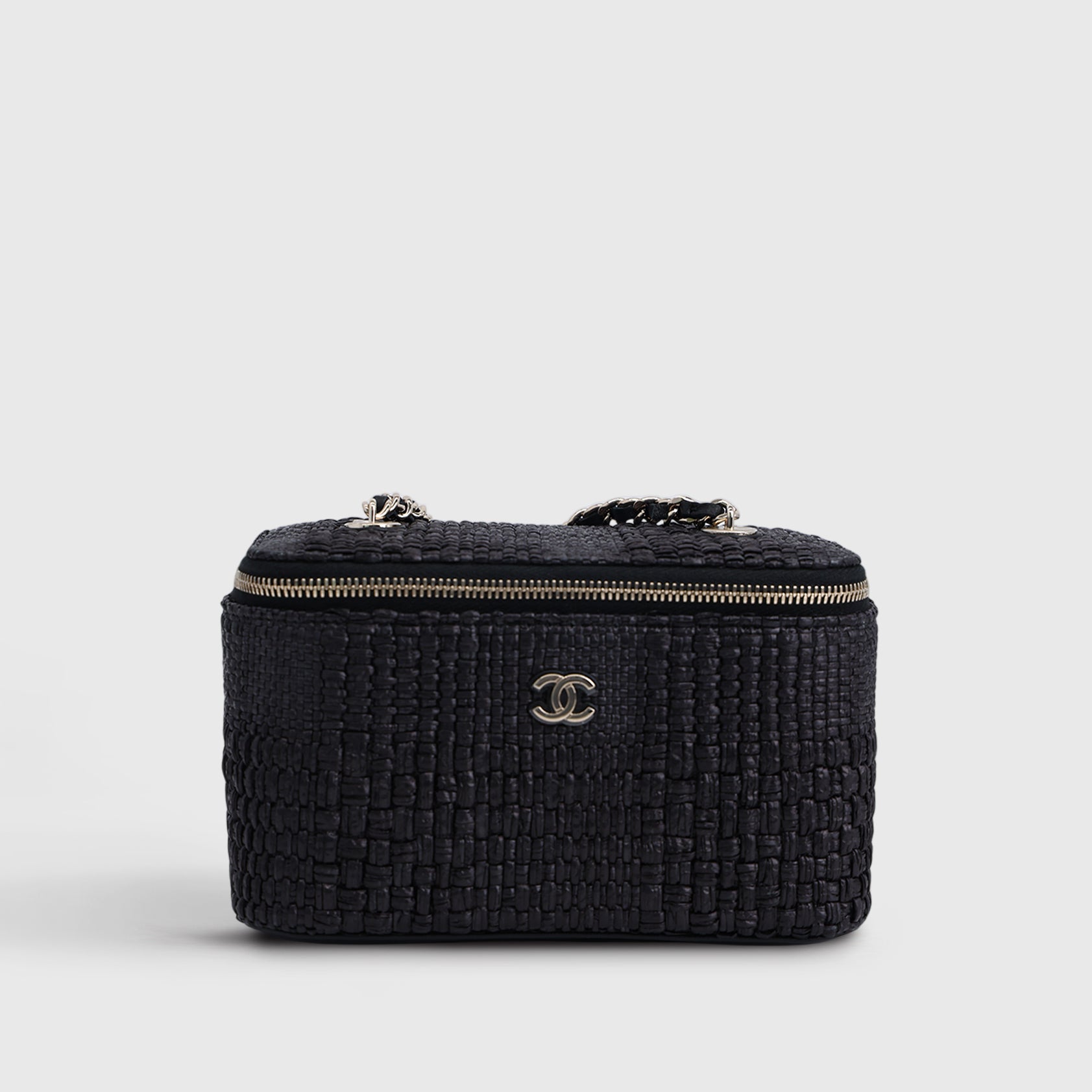 Chanel Classic Long Vanity with Chain Raffia Black