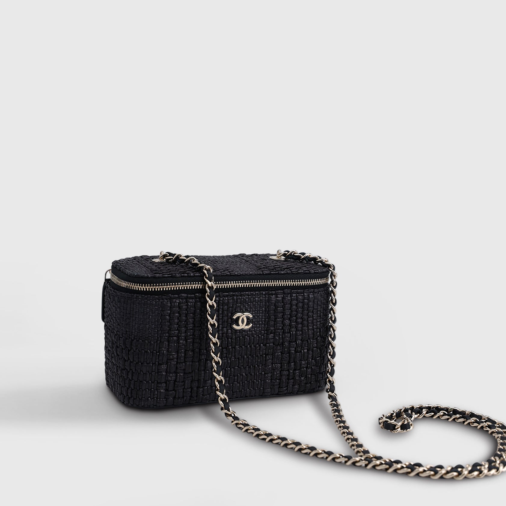 Chanel Classic Long Vanity with Chain Raffia Black