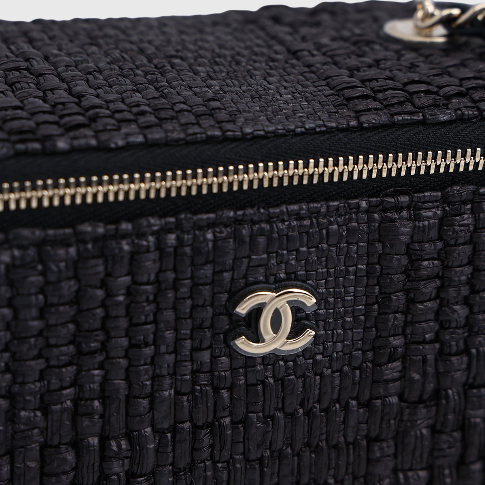 Chanel Classic Long Vanity with Chain Raffia Black