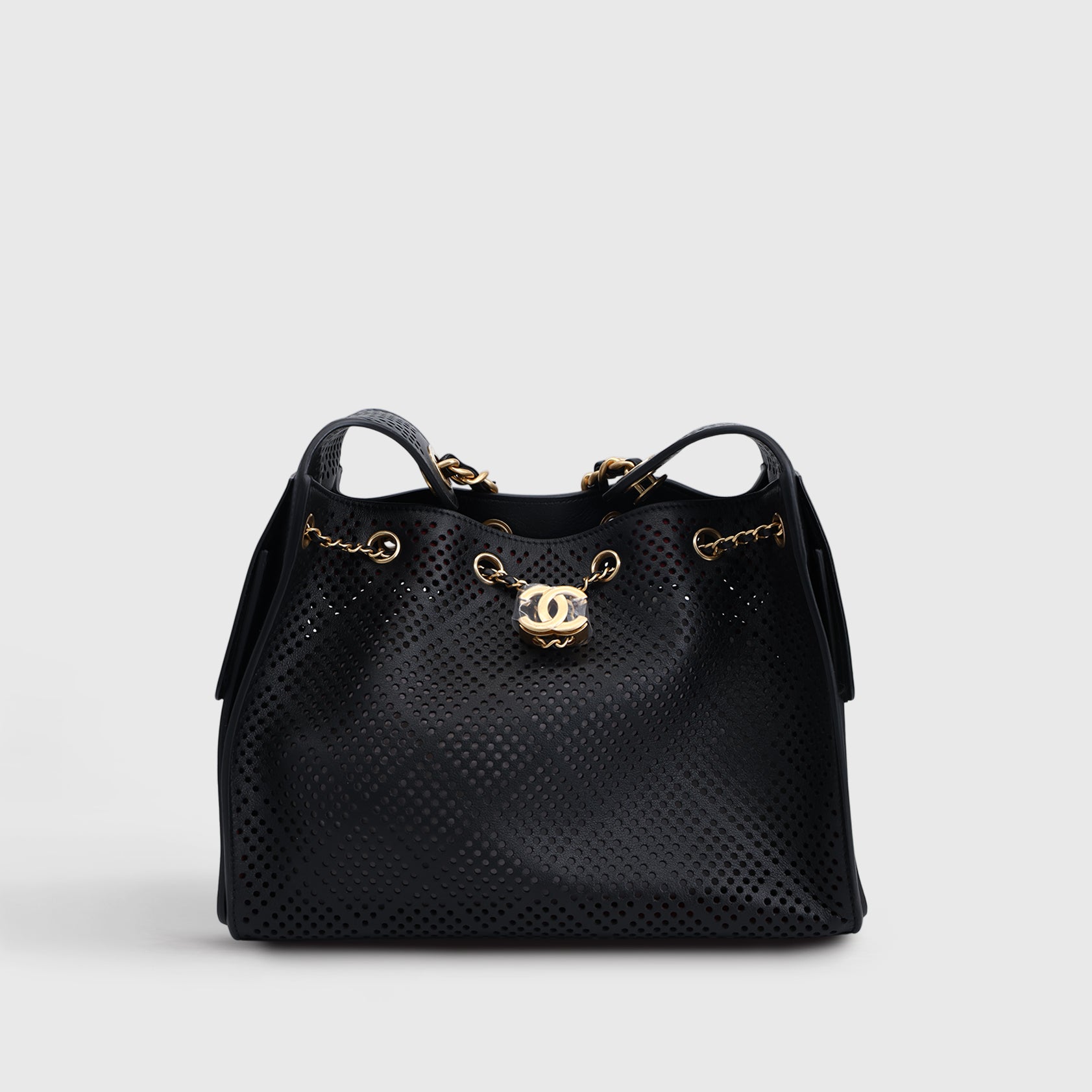 Chanel 25 Hobo Perforated Small Calfskin Black Gold Hardware