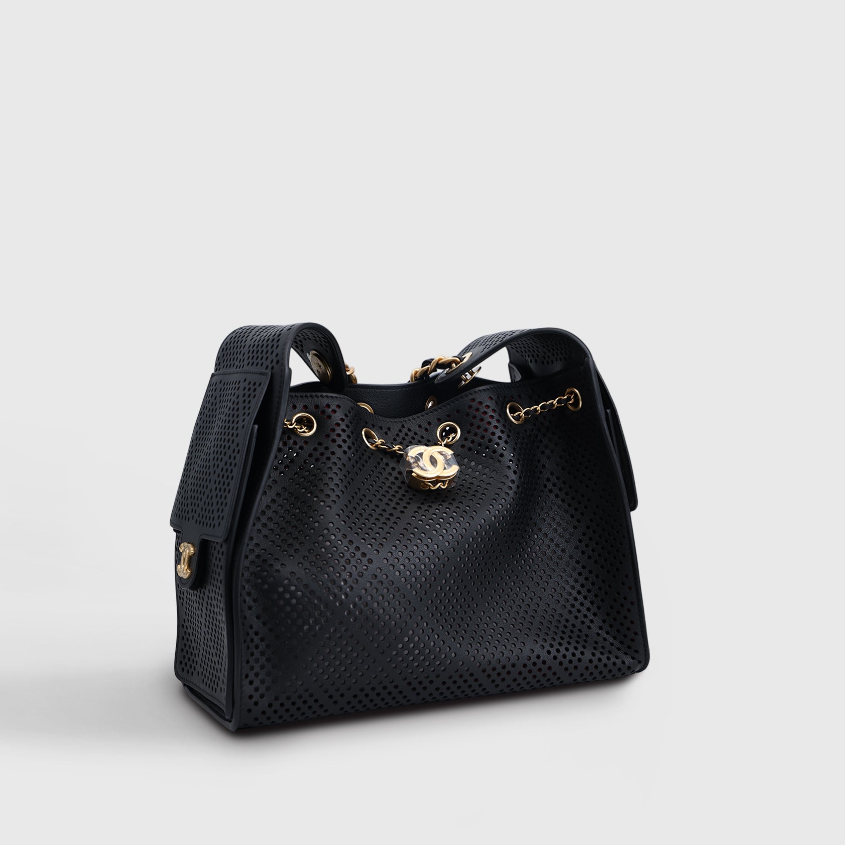 Chanel 25 Hobo Perforated Small Calfskin Black Gold Hardware