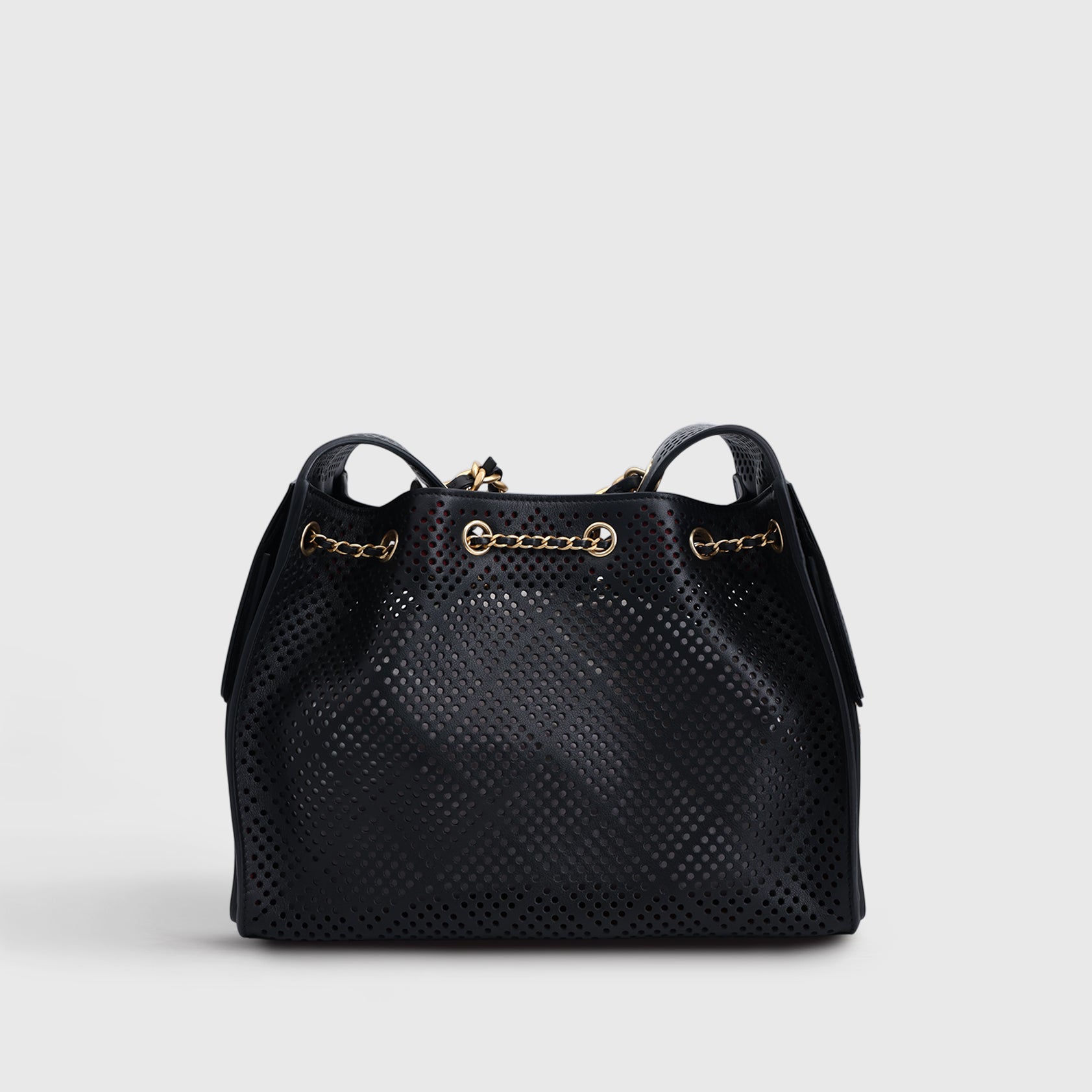 Chanel 25 Hobo Perforated Small Calfskin Black Gold Hardware
