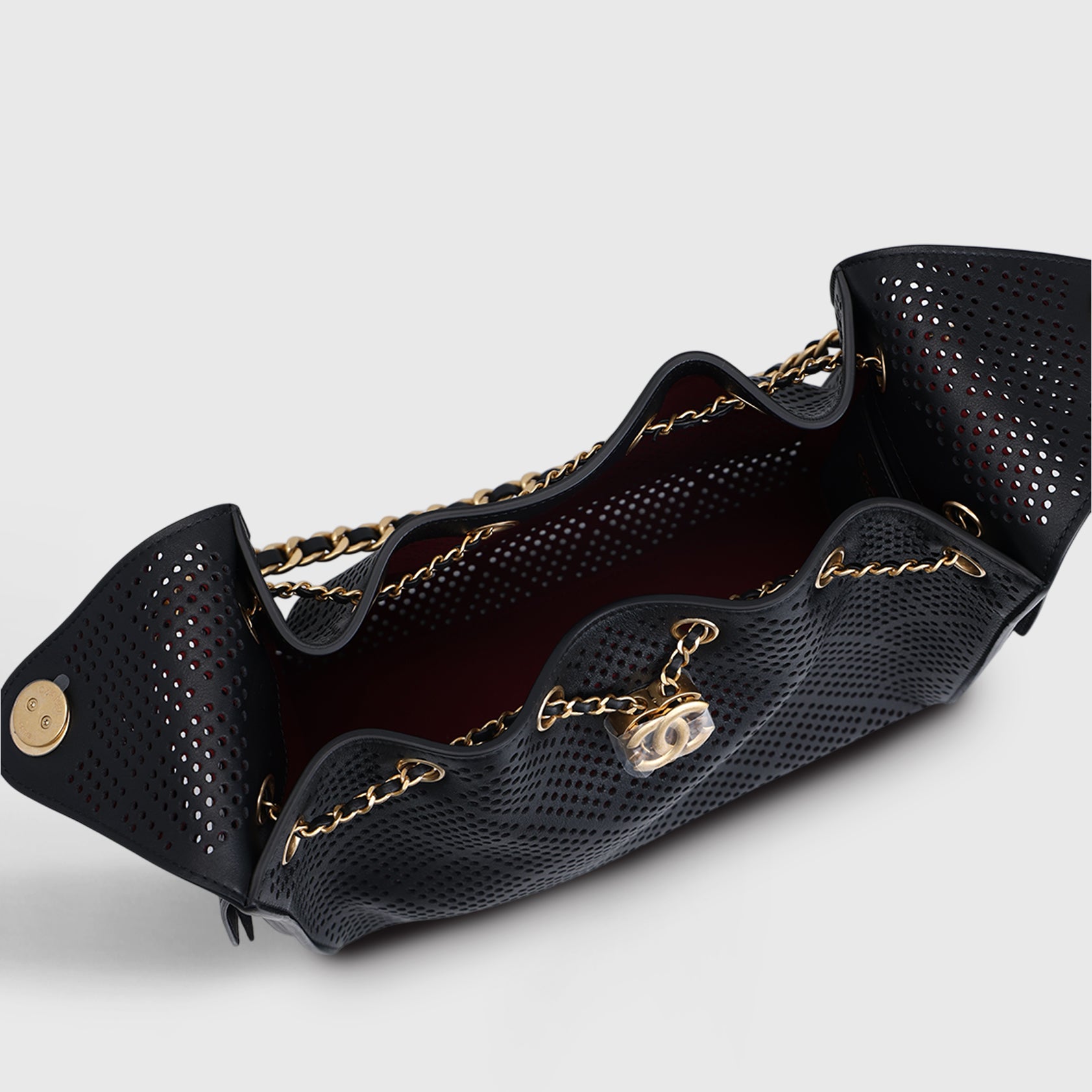 Chanel 25 Hobo Perforated Small Calfskin Black Gold Hardware