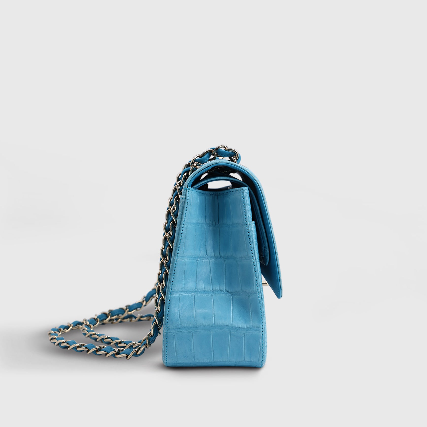 Chanel Classic Double Flapbag Jumbo Alligator Blue Gold Hardware Matte
