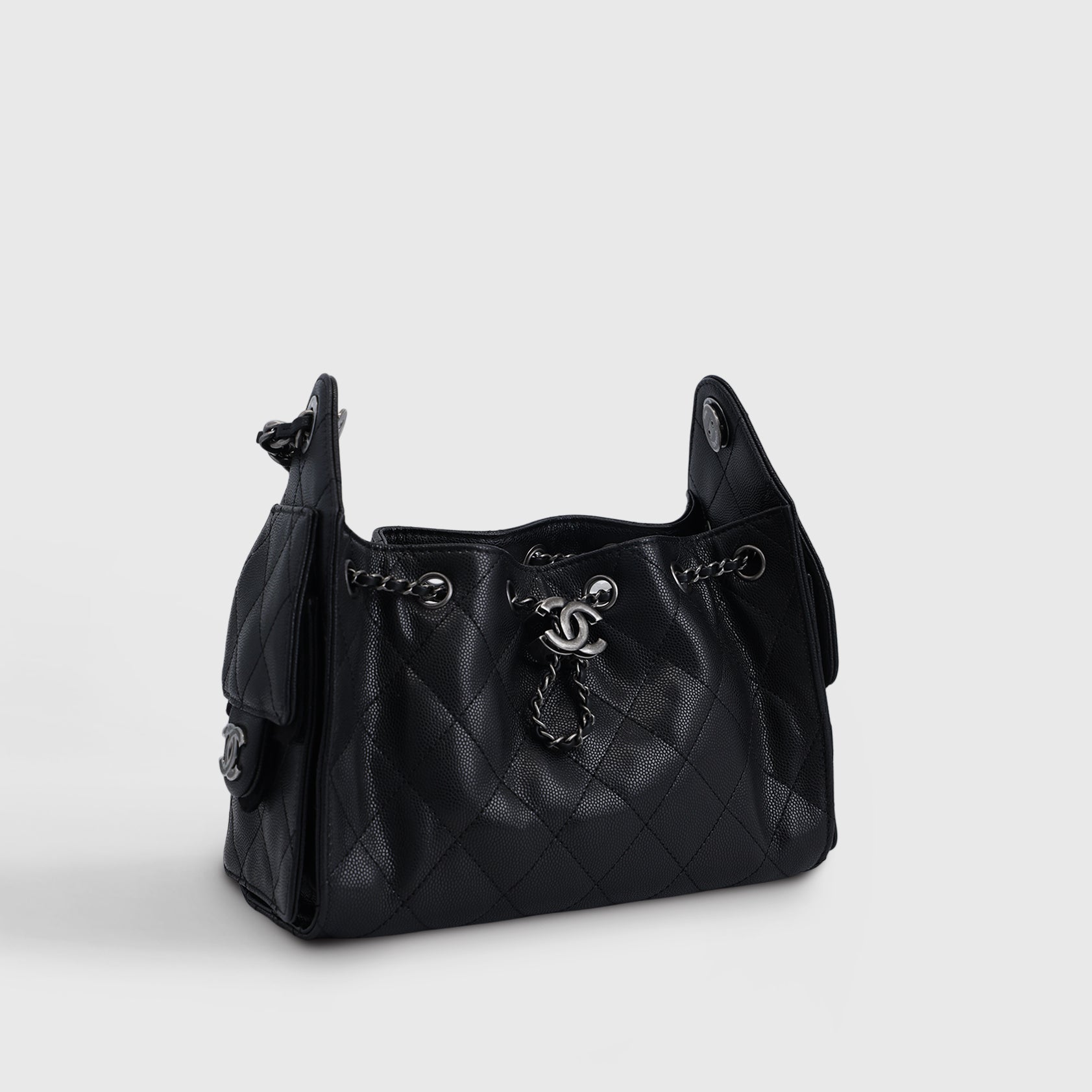 Chanel 25 Hobo Bag Mini Caviar Black Palladium Hardware
