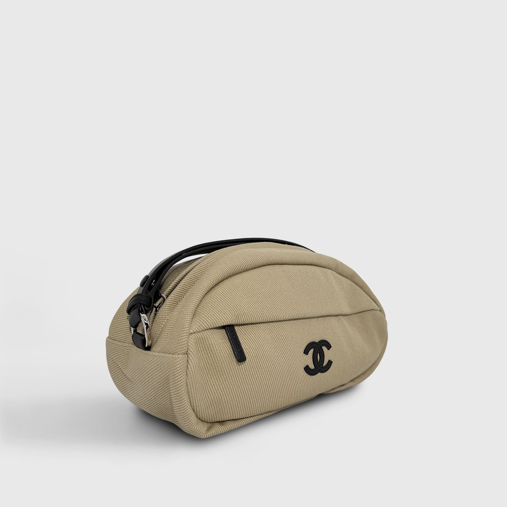 Chanel Oval Pouch with Zipper Beige/Black