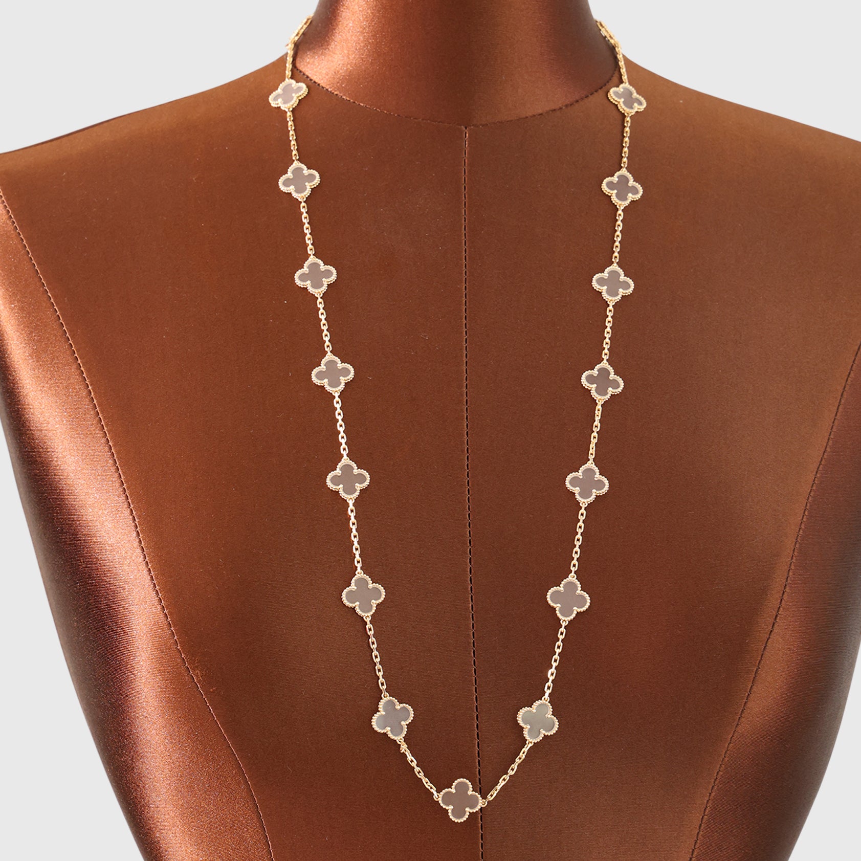 Van Cleef Vintage Alhambra 20-Motif Necklace, Rock Crystal Gold