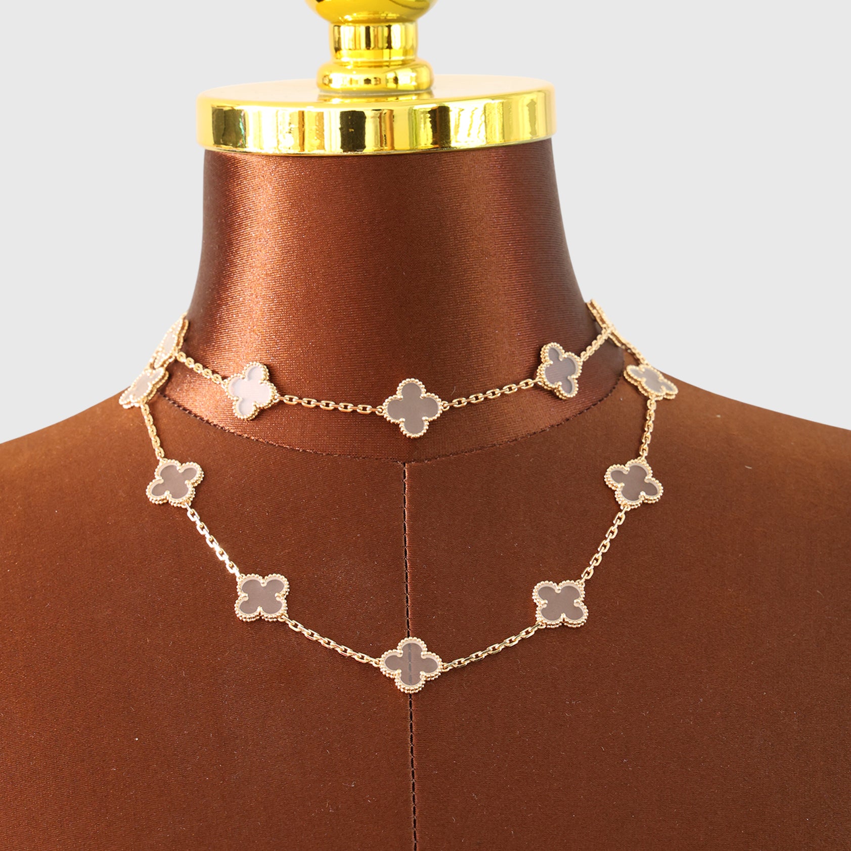 Van Cleef Vintage Alhambra 20-Motif Necklace, Rock Crystal Gold