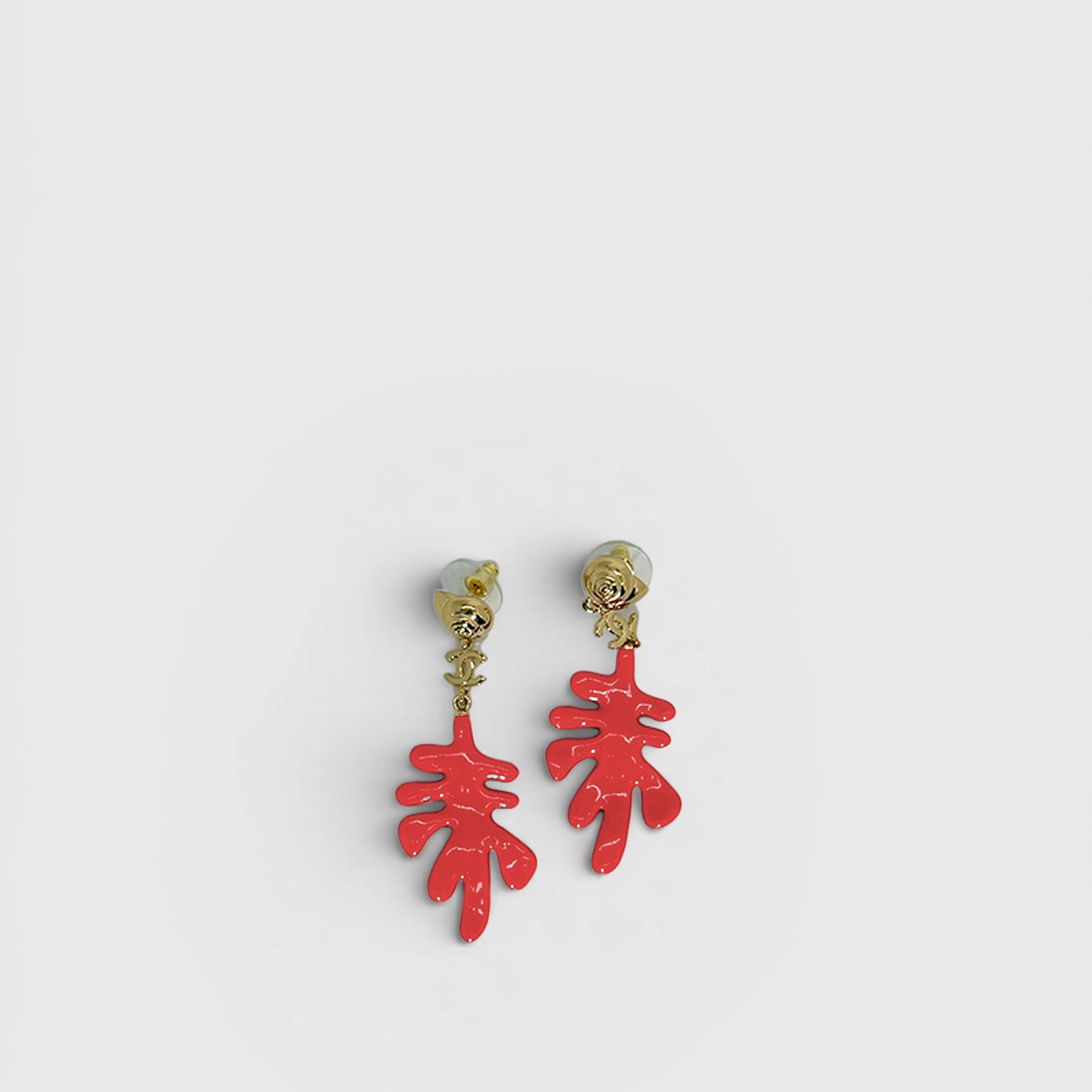 Chanel Coral Pendant Earrings Gold & Orange