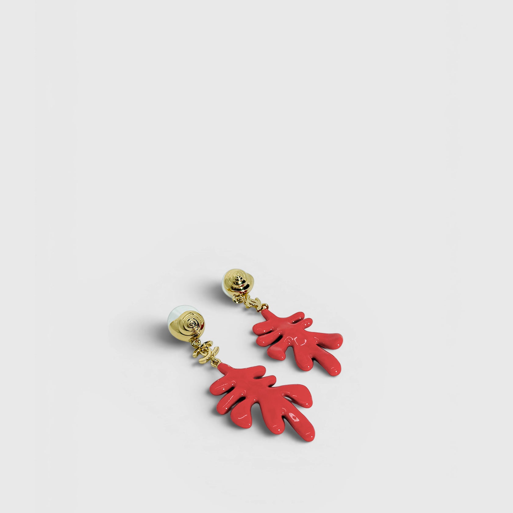 Chanel Coral Pendant Earrings Gold & Orange