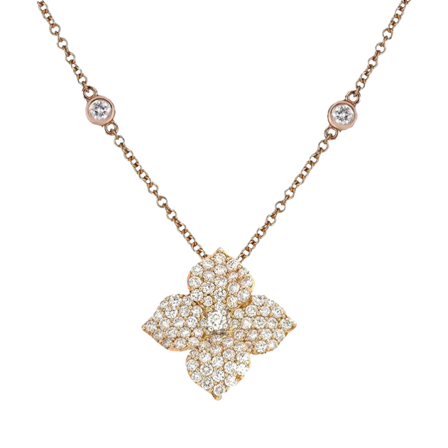 Piranesi Fiore Small Flower Necklace Rose Gold in Diamond