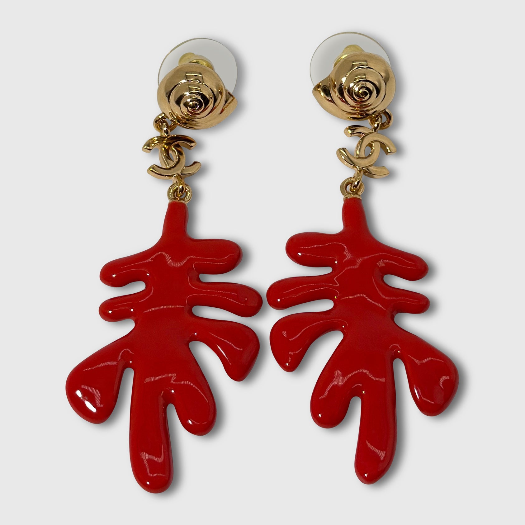 Chanel Coral Pendant Earrings