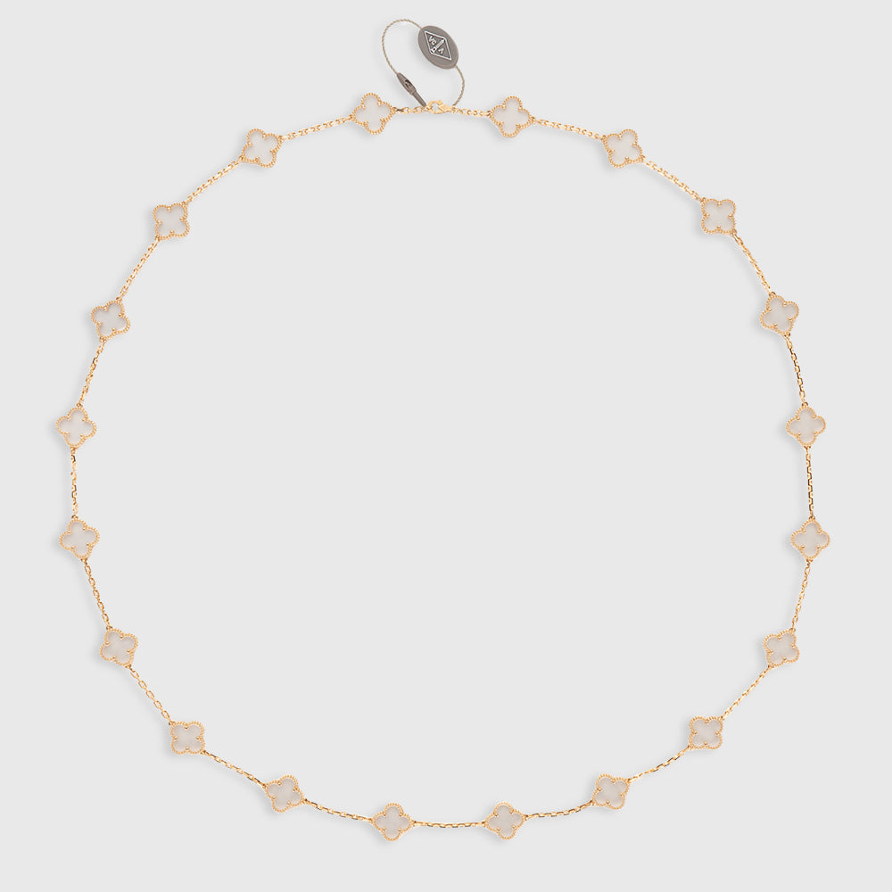 Van Cleef Vintage Alhambra 20-Motif Necklace, Rock Crystal Gold