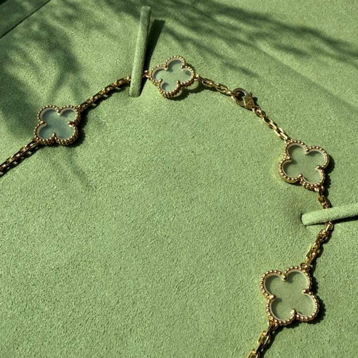 Van Cleef Vintage Alhambra 20-Motif Necklace, Rock Crystal Gold