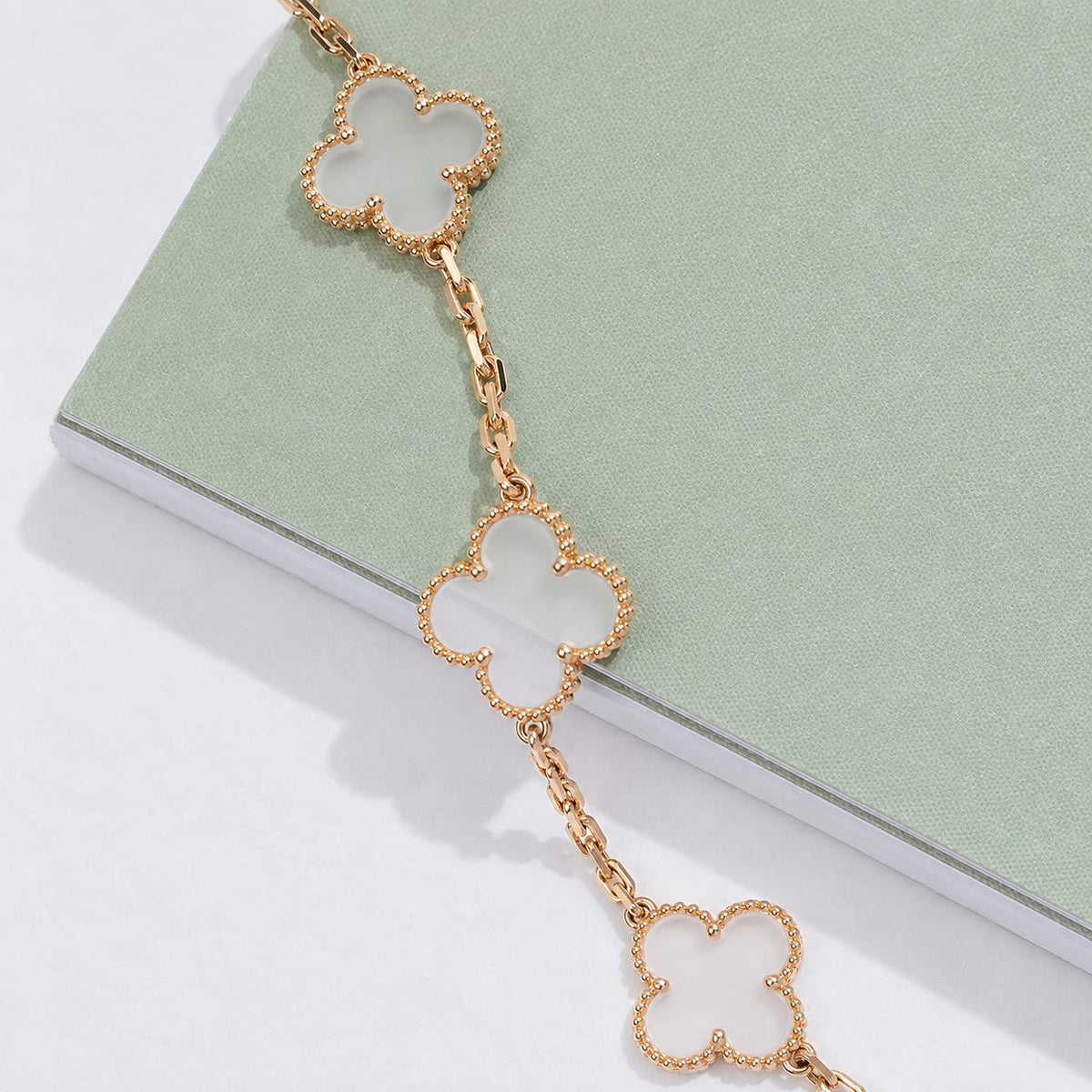 Van Cleef Vintage Alhambra 20-Motif Necklace, Rock Crystal Gold